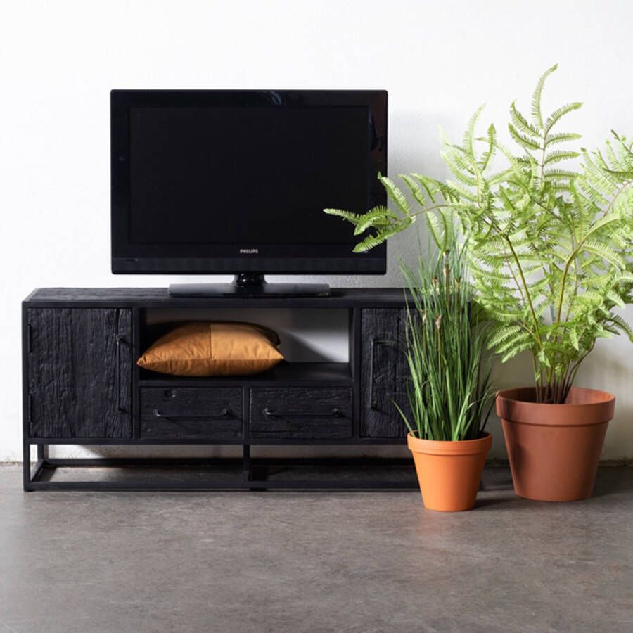 Giga Meubel Tv-meubel Zwart Mangohout 130x40x55cm Pure Black