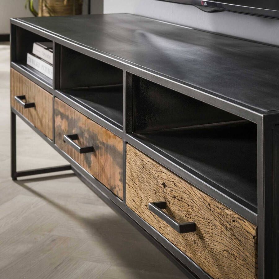 Giga Meubel Tv Meubel Zwart Metaal 3 Laden Robuust Hardhout Kast Blend