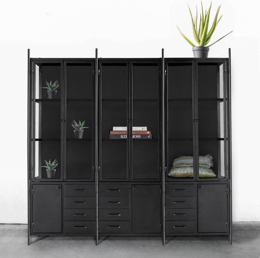 Giga Meubel Vitrinekast XL Zwart- Metaal 208x200cm Kast Fik