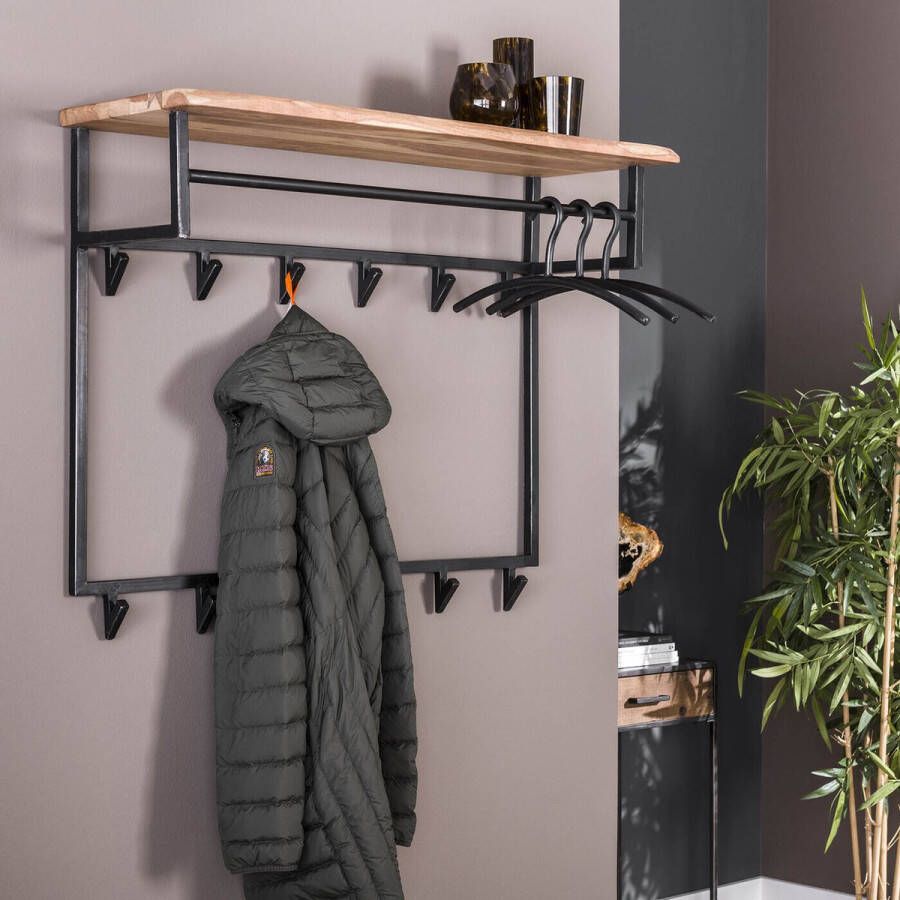 Giga Meubel Wandkapstok 12 Haken Acacia Hoedenplank Kapstok Edge Hoog