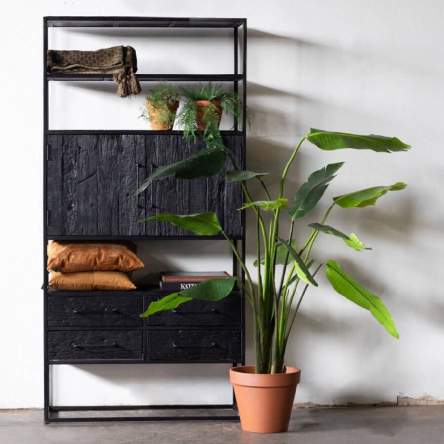 Giga Meubel Wandkast Mangohout Zwart 100x40x200cm Pure Black