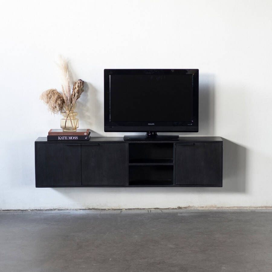 Giga Meubel Zwevend Tv-meubel Zwart Mangohout 160x30x40cm Zen