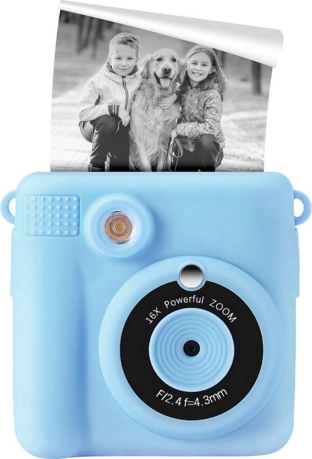 GILA Kindercamera Blauw Instant Foto's Maken Direct Printen Inclusief Geheugenkaart