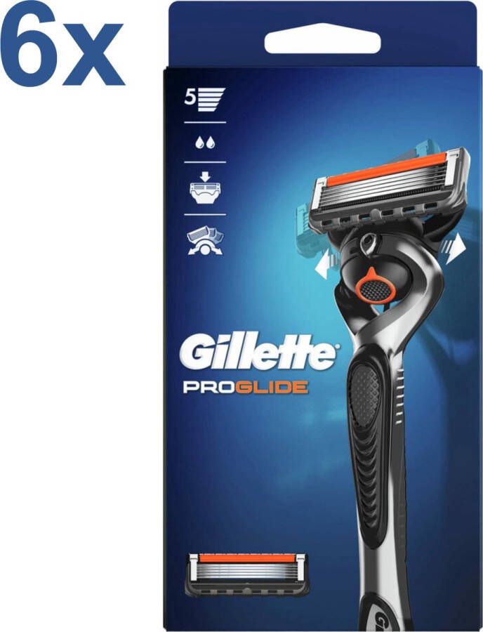 Gillette 6x Fusion5 ProGlide 1 Scheersysteem + 2 Scheermesjes Voor Mannen