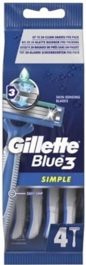 Gillette Blue 3 Simpele Wegwerpscheermessen 4 stuks