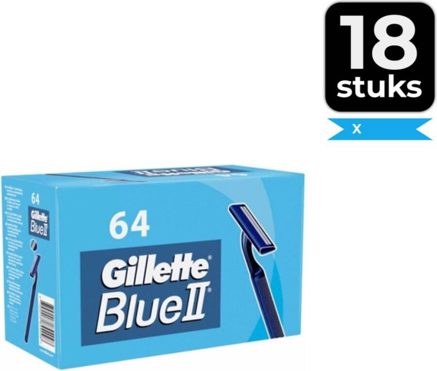 Gillette Blue II Wegwerpscheermesjes 64 Stuks Voordeelverpakking 18 stuks