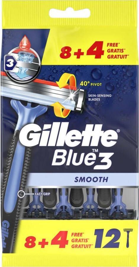 Gillette Blue3 8+4 Stuks Wegwerpscheermesjes