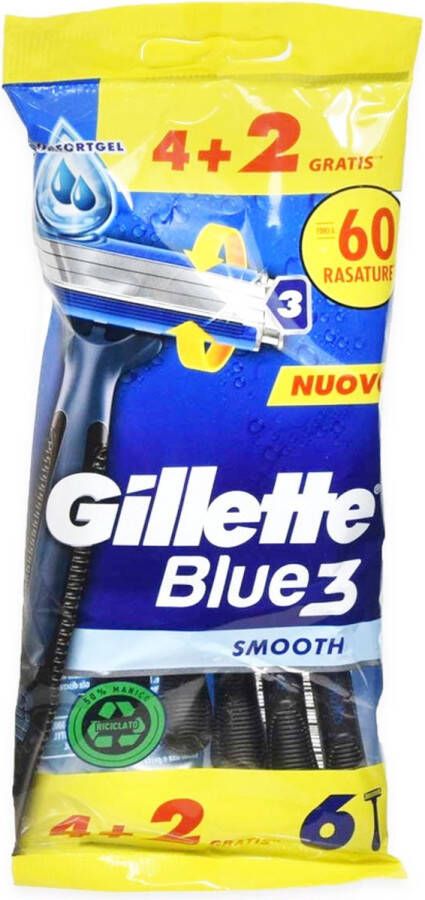 Gillette Blauw 3 gladde wegwerpscheermessen voor mannen 6st