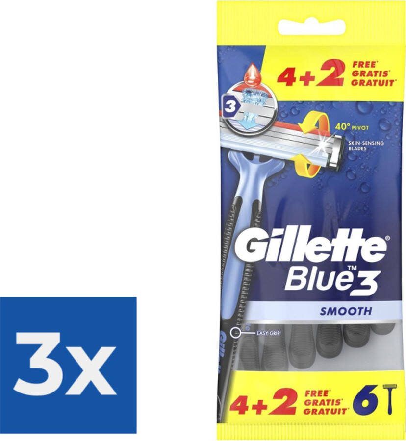 Gillette Blue3 Smooth 4+2 stuks Voordeelverpakking 3 stuks