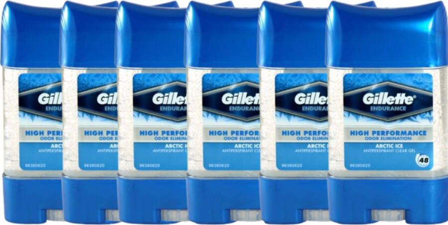 Gillette Endurance Arctic Ice Deodorant 6 x 70 ml Voordeelverpakking Deo Mannen Clear Gel Anti Transpirant Mannen- Antiperspirant Deodorant Homme