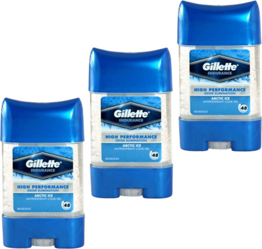 Gillette Endurance Arctic Ice Deodorant Man 3 Stuks Deo Mannen Clear Gel Anti Transpirant Mannen Antiperspirant