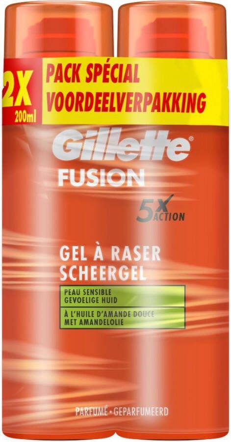 Gillette Fusion Scheergel Met Amandelolie Voor De Gevoelige Huid 2 x 200ml