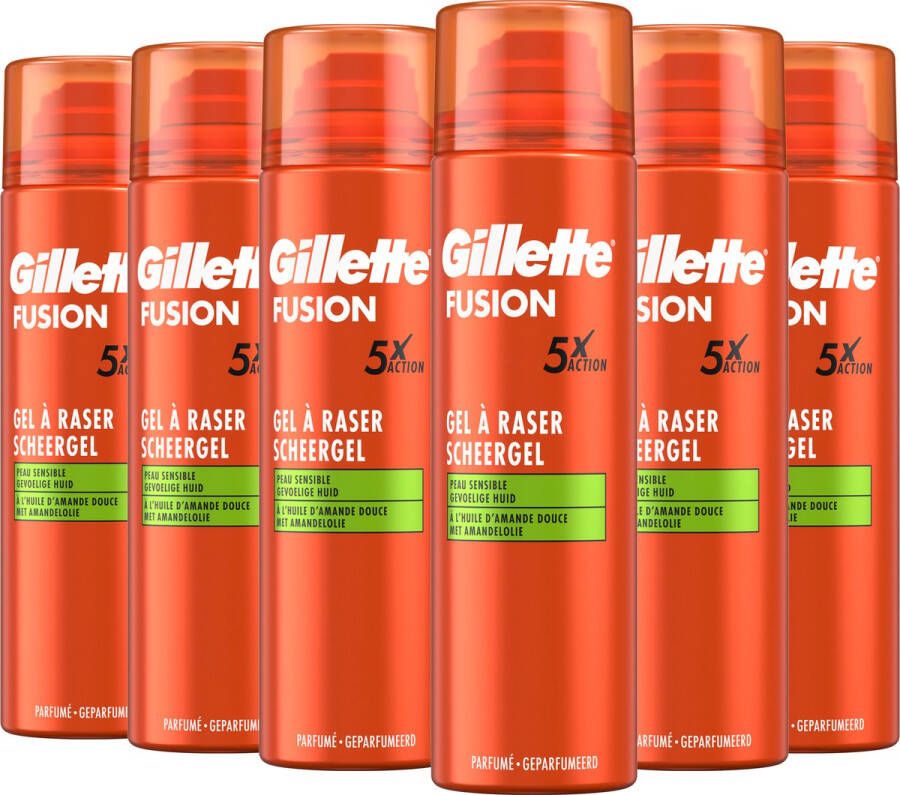 Gillette Fusion Scheergel Met Amandelolie Voor De Gevoelige Huid 6 x 200ml