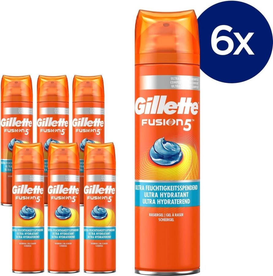 Gillette Fusion5 Ultra Moisturizing Scheergel Mannen 6x200ml Voordeelverpakking