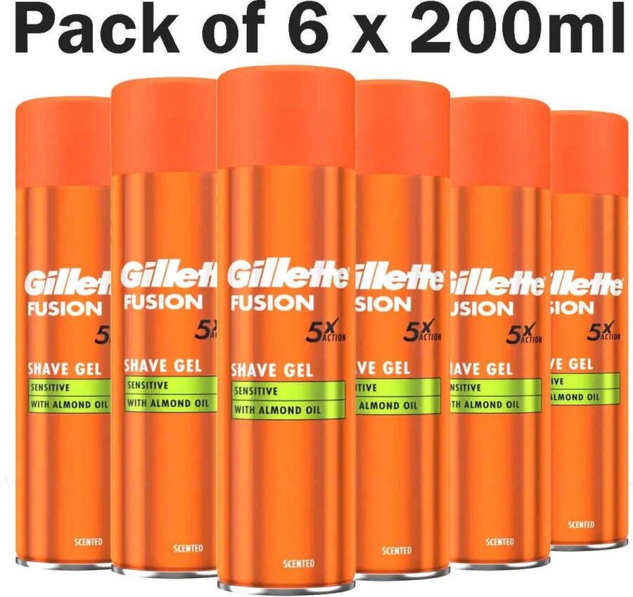 Gillette Fusion5 Ultra Sensitive Scheergel Mannen 6x200ml Voordeelverpakking