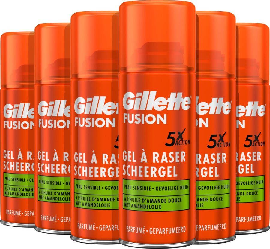 Gillette Fusion5 Ultra Sensitive Scheergel Mannen Travelsize 6 x 75ml Voordeelverpakking