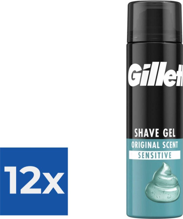 Gillette Gevoelige Huid Scheergel Basic 200 ml Voordeelverpakking 12 stuks