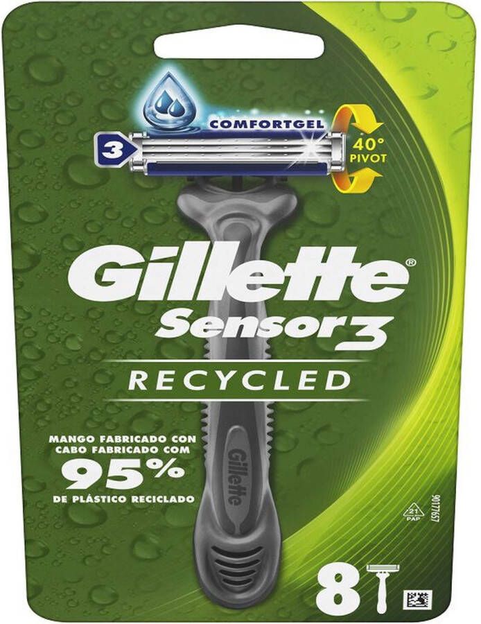 Gillette Gilette Sensor 3 95% Recycled Plastic Met 8 scheermesjes (3 comfortgel)