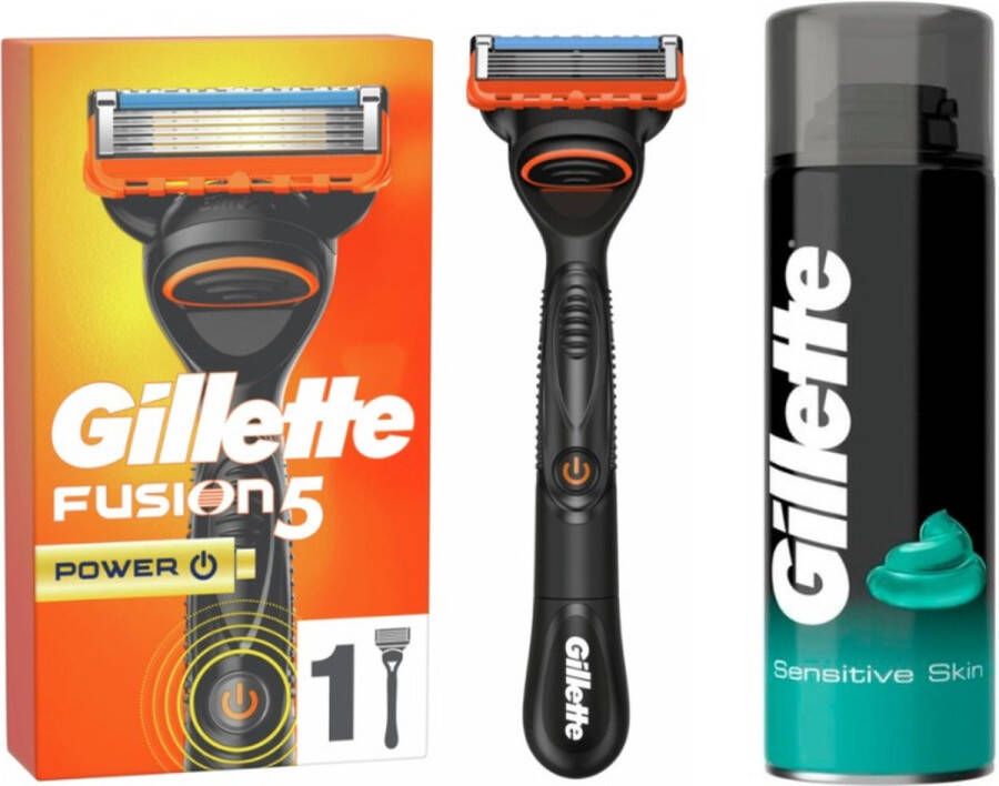 Gillette Houder Fusion5 Power + 1 mesje en batterij + Scheergel Sensitive 200 ml