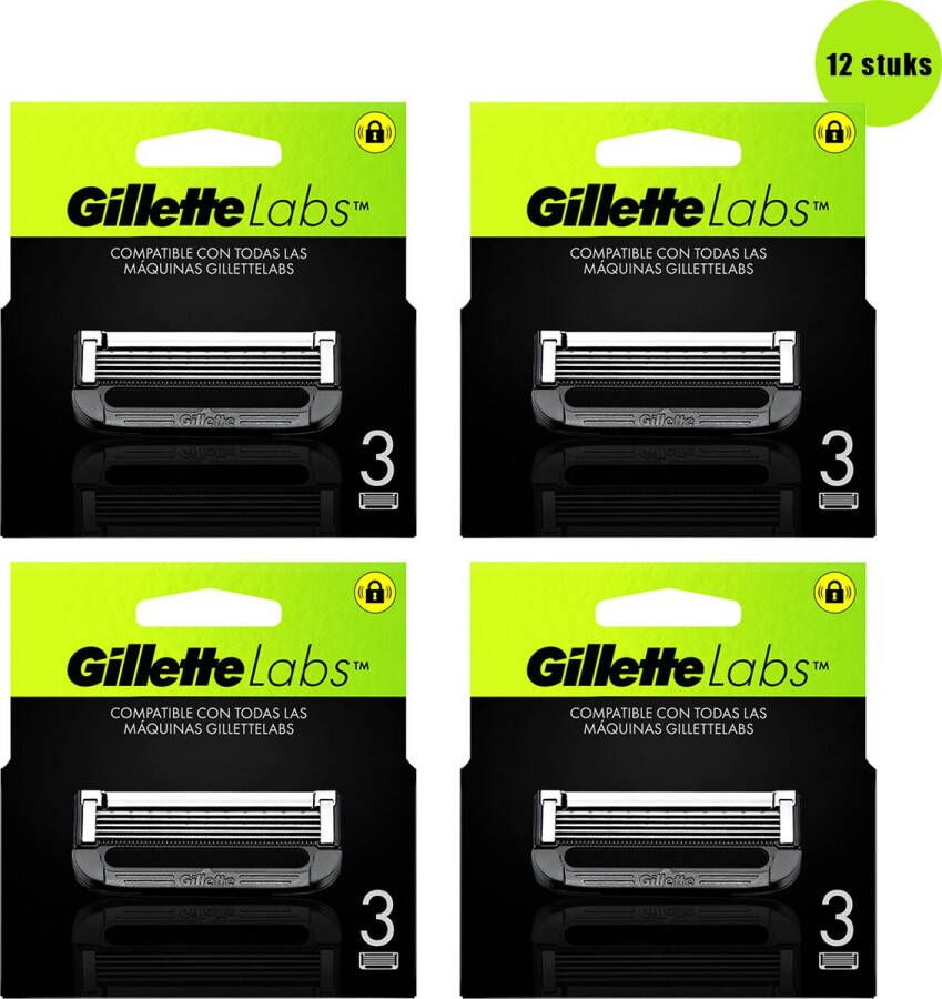 Gillette Labs Navulmesjes Exfoliating Bar en Verwarmd Scheermes (4 x 3) 12 Scheermesjes Voordeelverpakking