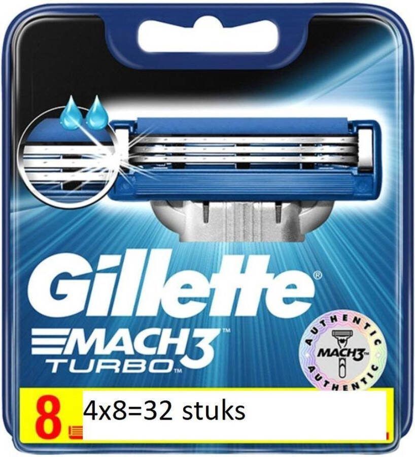 Gillette Mach 3 Turbo Blister Scheermesjes 4 x 8 stuks Voordeelverpakking