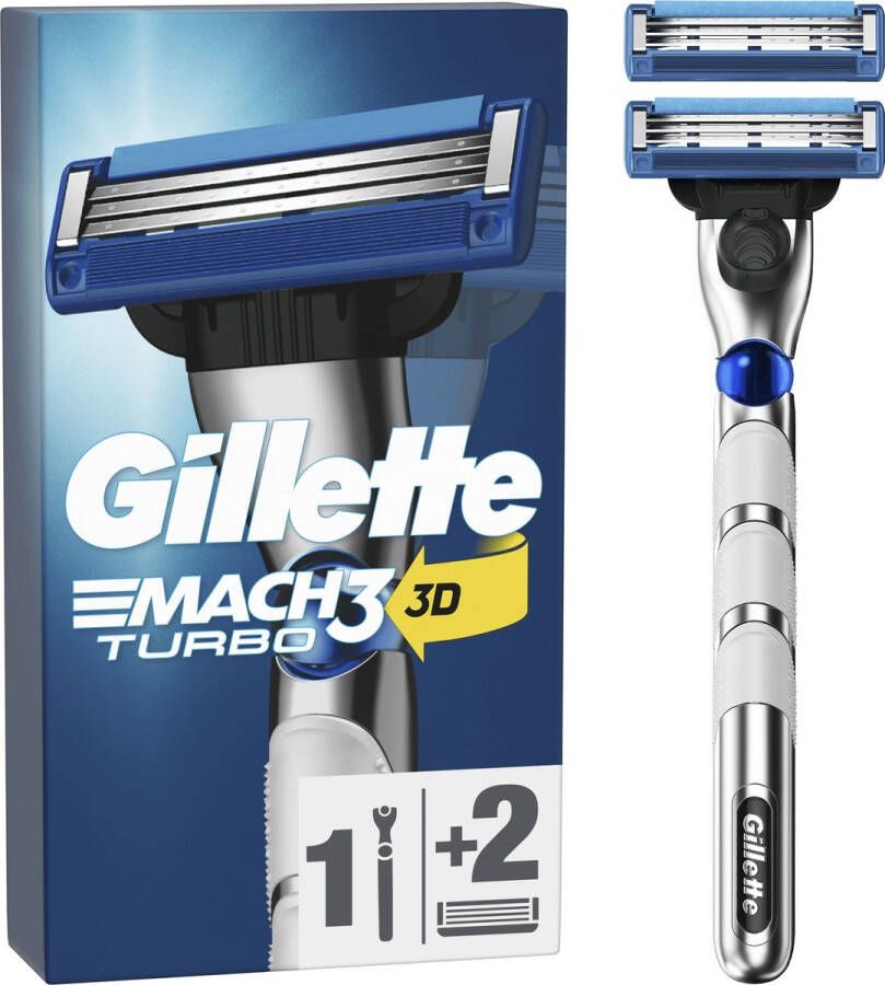 Gillette Mach 3 Turbo Scheersysteem Voor Mannen 1 Handvat 2 Navulmesjes