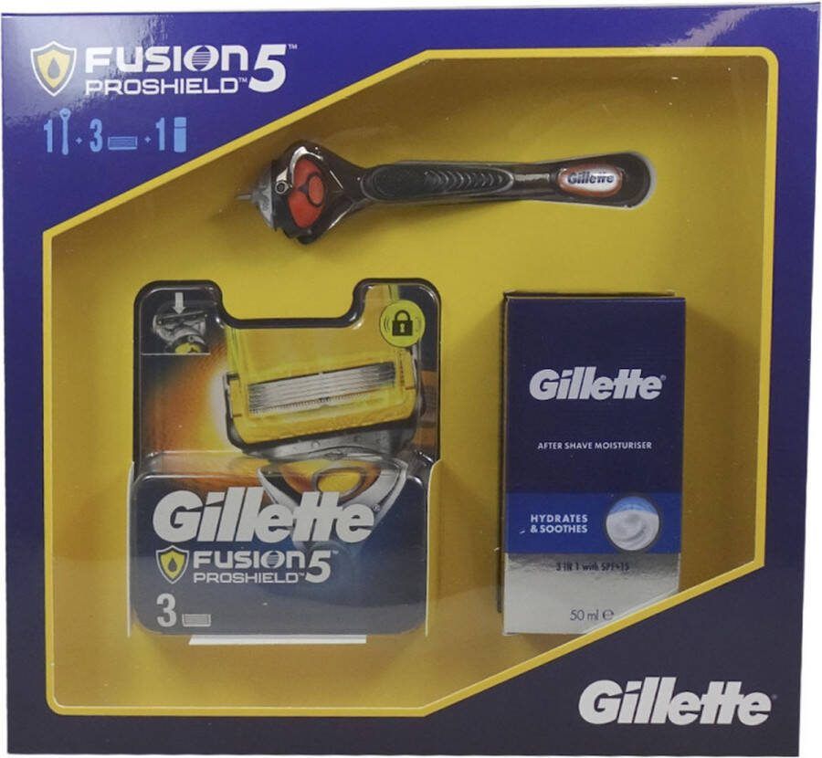 Gillette pack fusion 5 proshield razor + 3 refill + after shave 50 ml