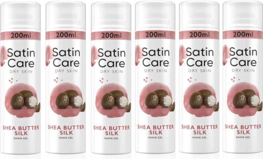 Gillette Satin Care Dry Skin Shave Gel Shea Butter Silk 6 x 200 ml