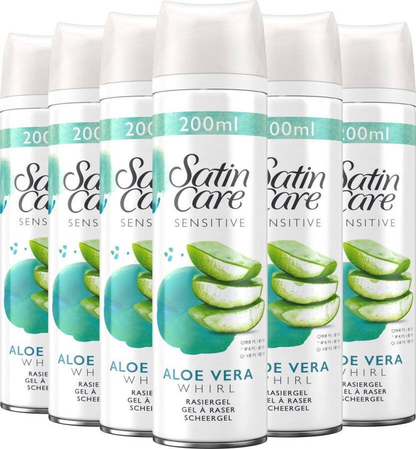 Gillette Satin Care Sensitive Shave Gel Aloe Vera Whirl 6 x 200 ml