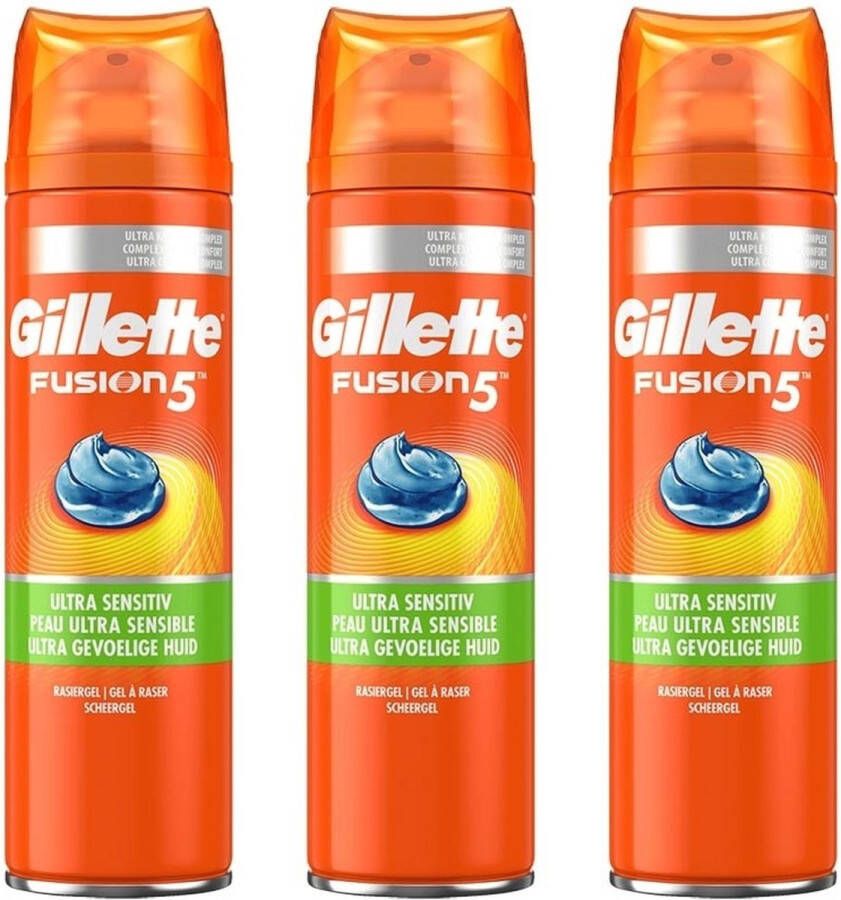 Gillette Scheergel Fusion5 Ultra Sensitive – 3× 200 ml – voordeelverpakking