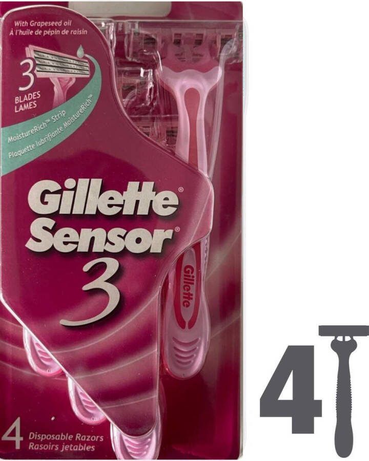 Gillette Sensor3 4 Stuks Wegwerpscheermesjes