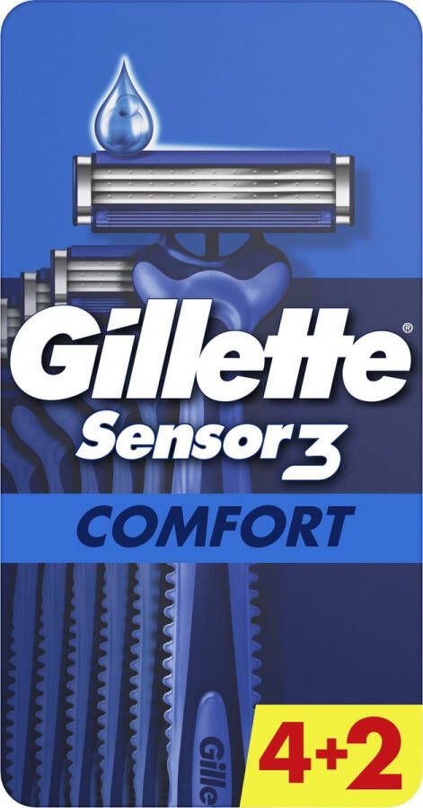 Gillette Sensor3 Comfort Wegwerpscheermessen Voor Mannen 6 Stuks