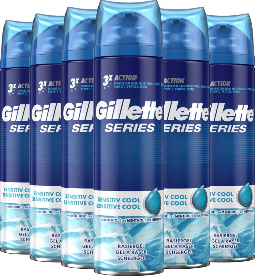 Gillette Series Sensitive Cool Scheergel Mannen Voordeelverpakking 6 x 200 ml