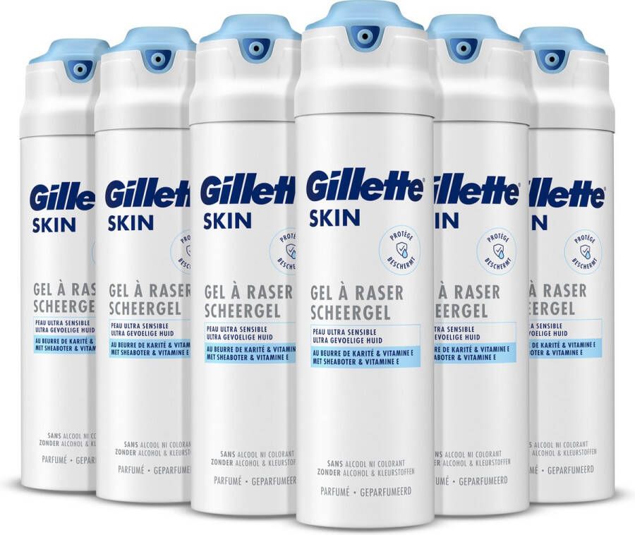 Gillette SKIN Scheergel Ultra Gevoelige Huid Voordeelverpakking 6 x 200 ml