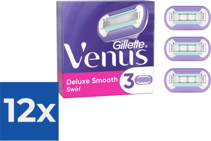 Gillette Venus Deluxe Smooth Swirl Scheermesjes Voor Vrouwen 3 Navulmesjes Voordeelverpakking 12 stuks