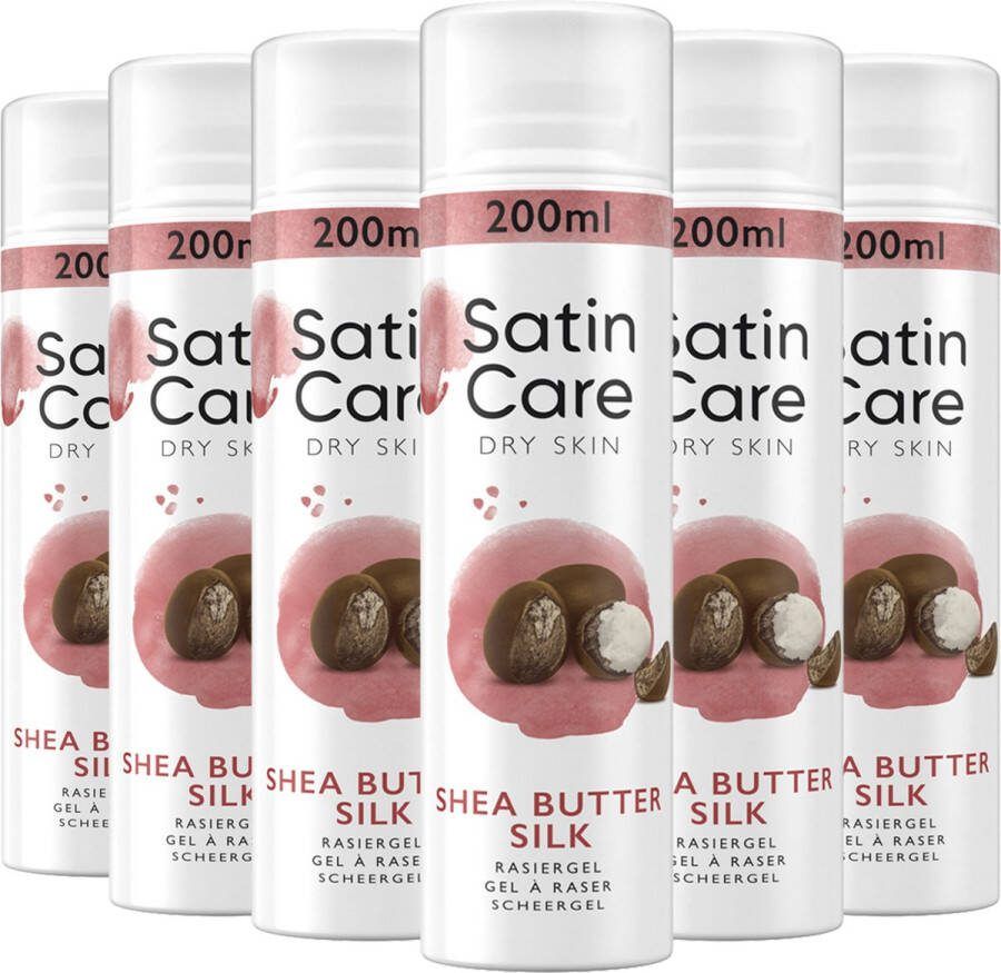 Gillette Venus Gillette Satin Care Scheergel Voor Vrouwen Shea Butter Silk 6 x 200ml Voor De Droge Huid