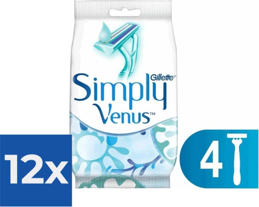 Gillette Venus Gillette Simply Venus2 Wegwerpscheermesjes Vrouwen 4 Stuks Voordeelverpakking 12 stuks