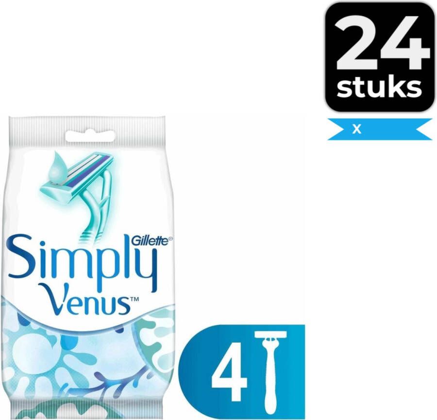 Gillette Venus Gillette Simply Venus2 Wegwerpscheermesjes Vrouwen 4 Stuks Voordeelverpakking 24 stuks