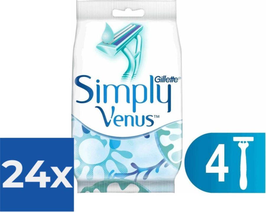 Gillette Venus Gillette Simply Venus2 Wegwerpscheermesjes Vrouwen 4 Stuks Voordeelverpakking 24 stuks