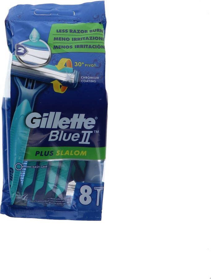Gillette Voordeelverpakking van 2 x Blue II Plus Slalom Disposables 8s GILL129