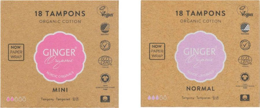 Ginger Organic Cotton Lock Tampons Normaal + Mini Biologisch katoen Comfortabel Betrouwbaar Huidvriendelijk