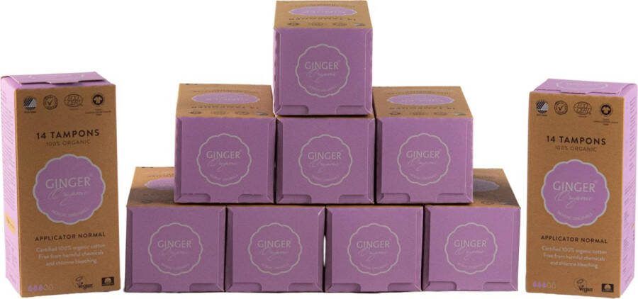 Ginger Organic Cottonlock Tampons met Applicator Normaal 10 x 14 Huidvriendelijke tampons Luxe ontwerp Biologisch afbreekbaar