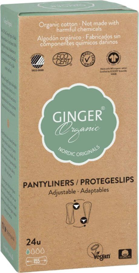 Ginger Organic Flexibel Inlegkruisjes 24 stuks Ademend Huidvriendelijk Biologisch afbreekbaar