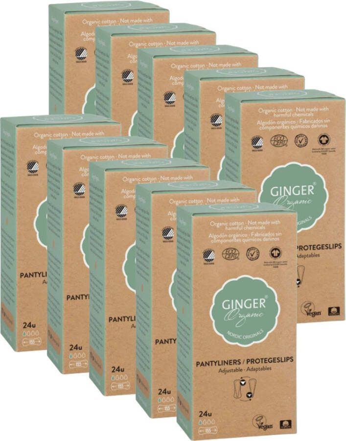 Ginger Organic Flexibel Inlegkruisjes Voordeelverpakking 10 x 24 stuks Ademend Comfort Betrouwbaar Huidvriendelijk