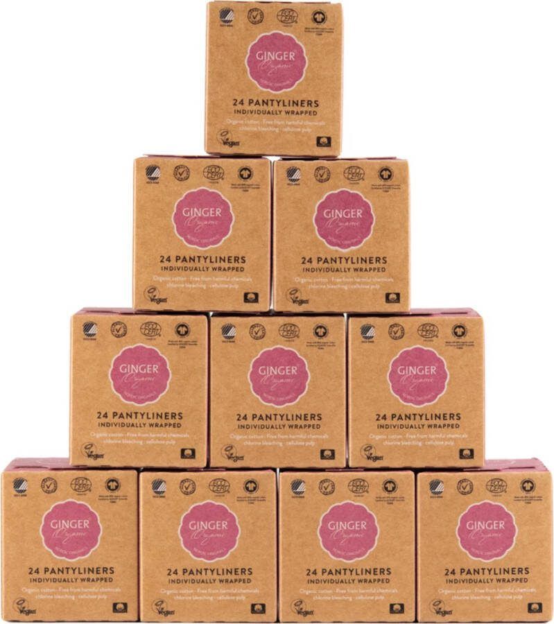 Ginger Organic Inlegkruisjes Individueel Verpakt 10 x 24 stuks Ultrazacht en Ademend Betrouwbaar Huidvriendelijk