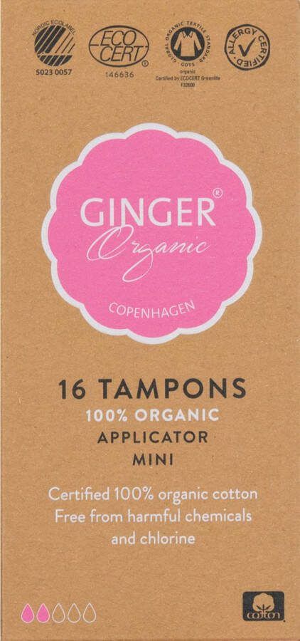 Ginger Organic Tampons Biologisch katoen Mini (16 Stuks) Comfortabel Betrouwbaar Huidvriendelijk