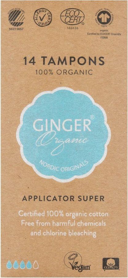 Ginger Organic Tampons met Applicator Biologisch Katoen Super Comfortabel Betrouwbaar Huidvriendelijk