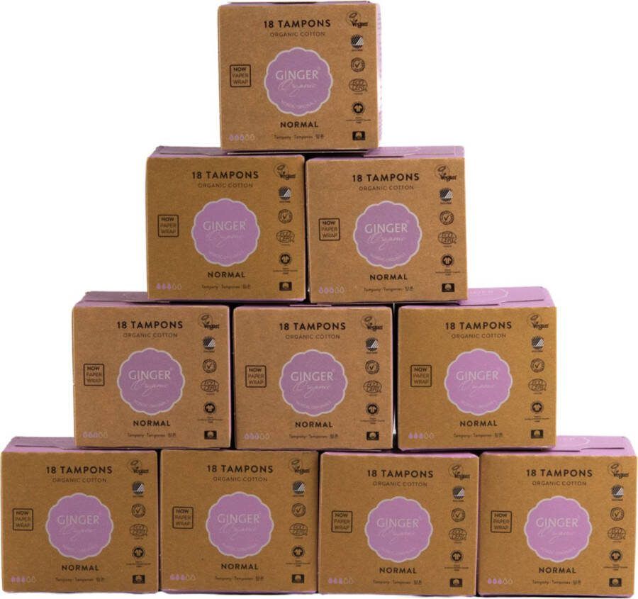 Ginger Organic Tampons Normaal 100% Biologisch Katoen Nordic Swan Eco Label Luxe Ontwerp