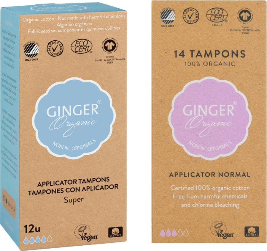 Ginger Organic Tampons Normaal + Super Met applicator Comfortabel Organisch Luxe ontwerp