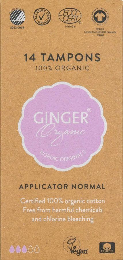 Ginger Organic Tampons Organisch Katoen Normaal Comfortabel Biologisch afbreekbaar Gecertificeerd